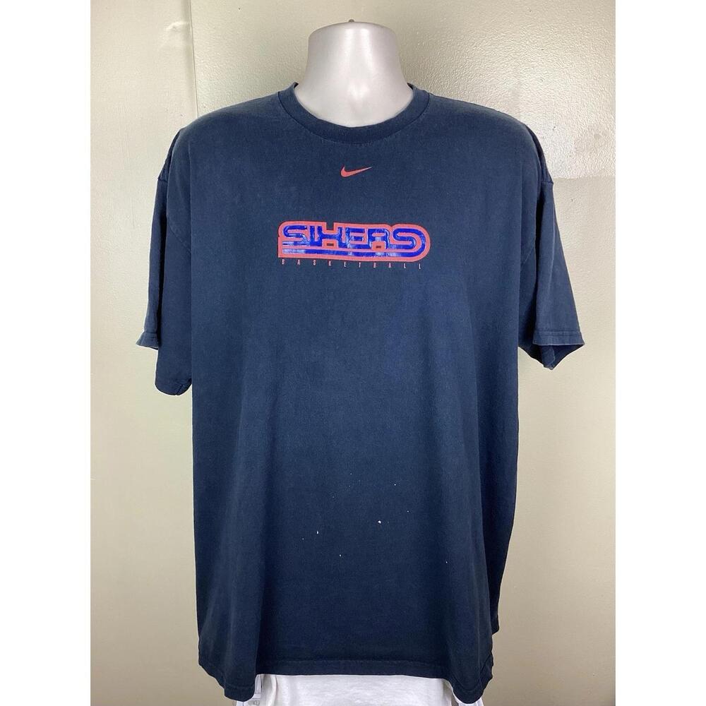 Vtg 90S Philadelphia 76Ers Center Swoosh T Shirt Xl Made In Usa Double Side